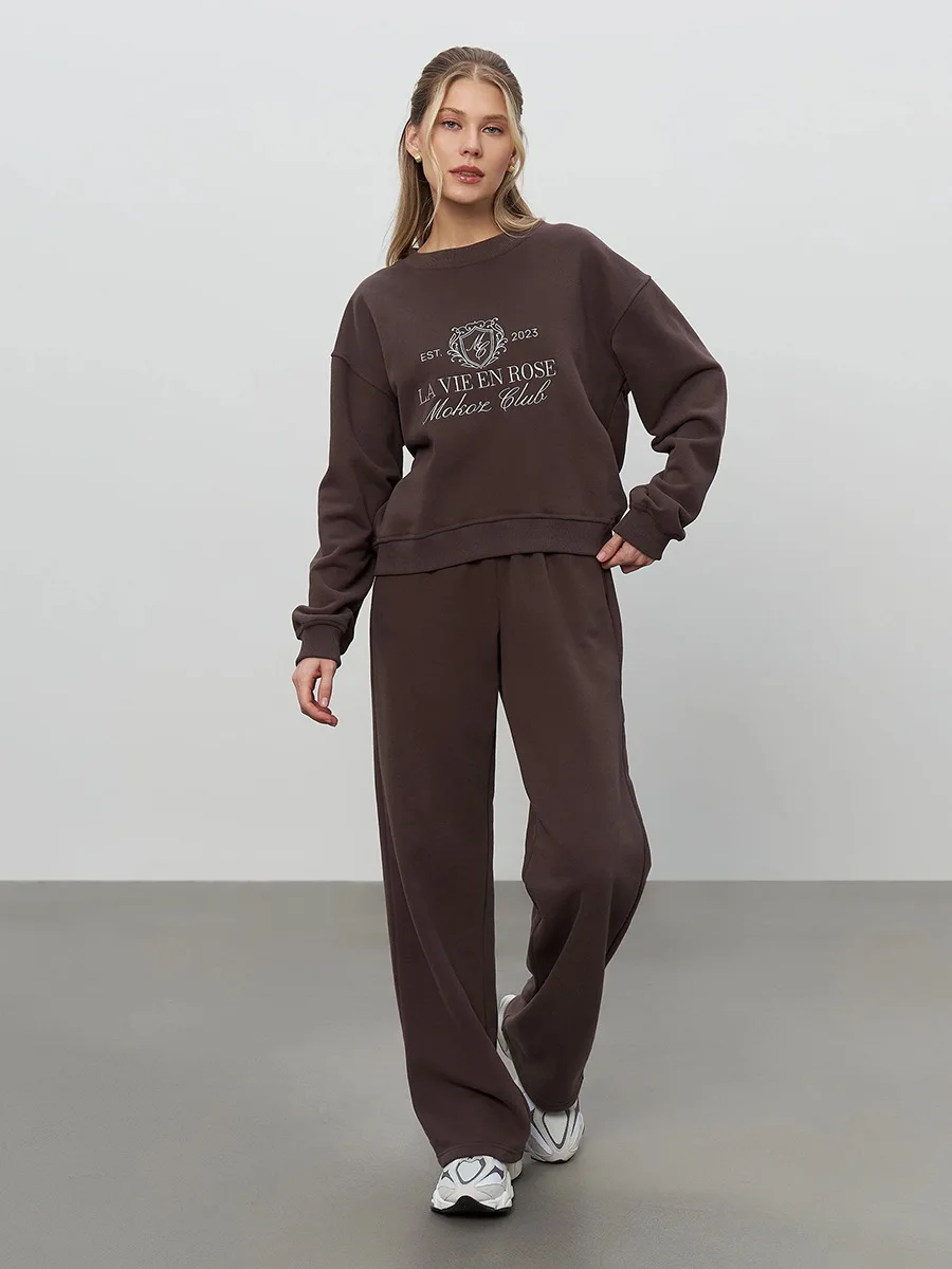 Bornladies bestickte Hoodie-Hosen 2-teiliges Set Herbst neue Freizeithosen Damen O-Ausschnitt Pullover Hoodie-Anzug
