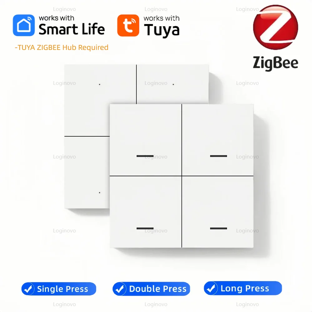 Interruttore scena ZigBee 4 Gang 12 scenari Controller pulsante wireless Alimentato a batteria Smart Life Tuya APP Domotica