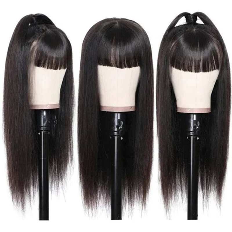 38 polegada peruca dianteira do laço reto com franja perucas de cabelo humano 360 hd peruca frontal do laço completo com bang à venda folga barato