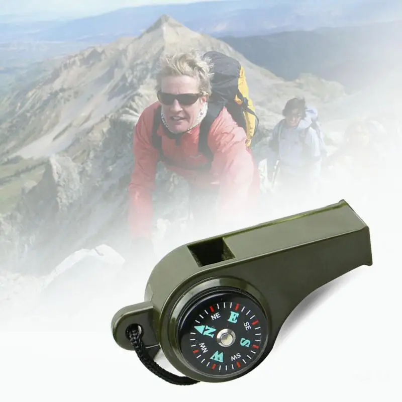 3in1 Survival Whistle Mutifunction น้ําหนักเบานกหวีดเครื่องวัดอุณหภูมิเข็มทิศสําหรับตั้งแคมป์เดินป่าและกิจกรรมกลางแจ้ง
