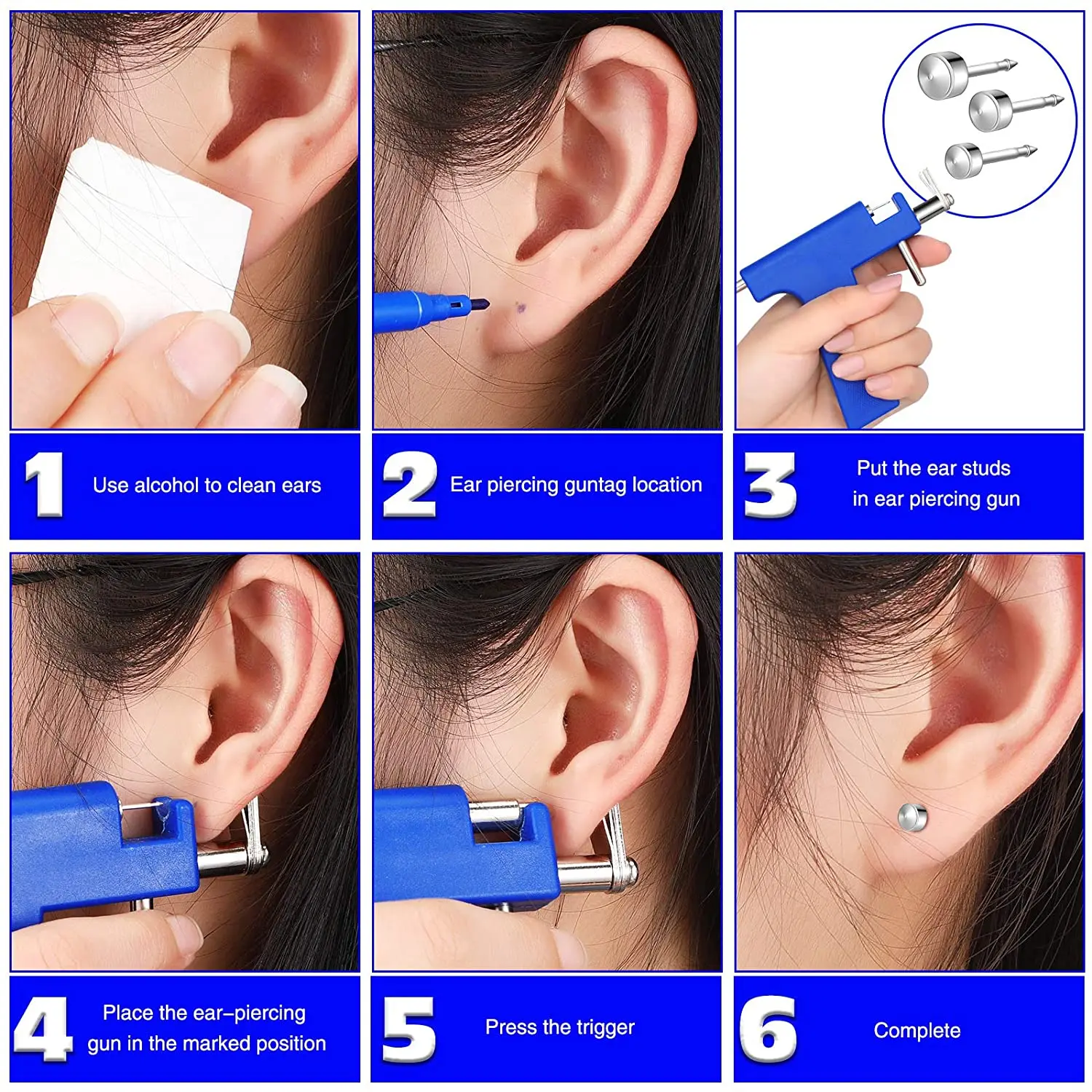 Juego de Herramientas de pistola profesional para Piercing de oreja, 98 piezas, tachuelas de acero para oreja, nariz, ombligo, cuerpo