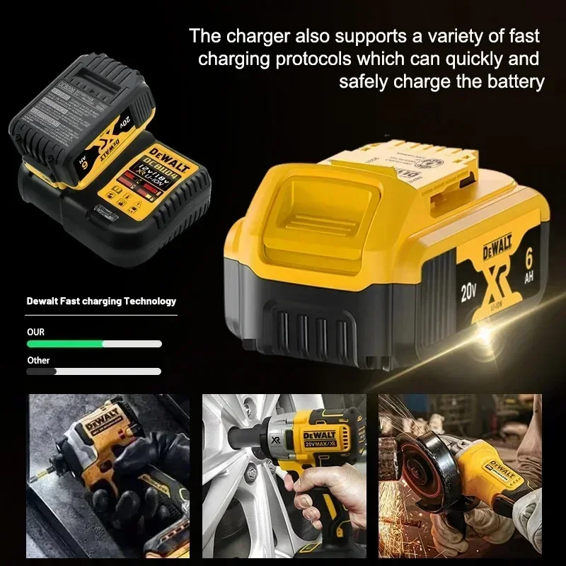100% Original 6000mAh 20Vfor Dewalt Power Tool BatteryDCB206 20V 6.0Ah Battery DCB206 20V BatteryDCB205 DCB206 with Charger