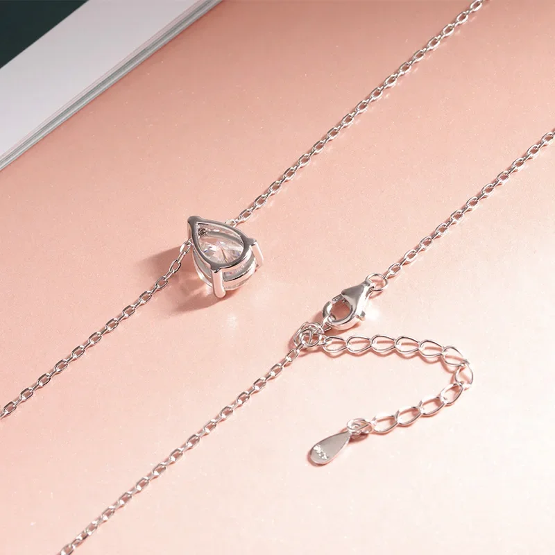 Collar de moissanita con certificación Smyoue, 1CT, 2CT, corte de pera D VVS1, joyería chapada en oro de 18k, colgante de 100% Plata de Ley 925