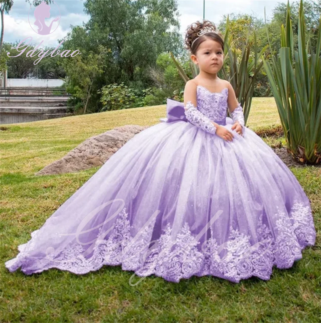 Vestidos de flores para niña, mangas completas, apliques de encaje, vestido de primera comunión de princesa, vestidos largos de fiesta de cumpleaños para niños pequeños