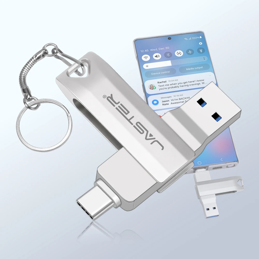 JASTER USB3.0 Type-C 2 IN 1 Pen Drive 256GB Free Key Chain USB 3.0 Flash Drive 128GB Business Memory Stick 64GB Metal USB Stick