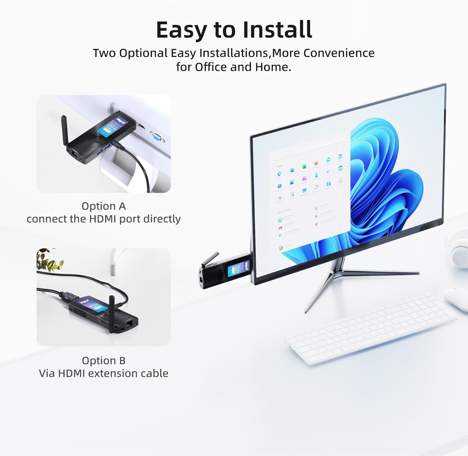 MeLE Bezwentylatorowy Mini PC Stick, N4000 J4125 4GB/8GB,128GB 256GB przenośny mini komputer przemysłowy, obsługa HDMI 4K 60Hz, BT4.2,2.4G/5.8G, Dual Band WiFi, USB, Gigabit Ethernet na IOT PCG02