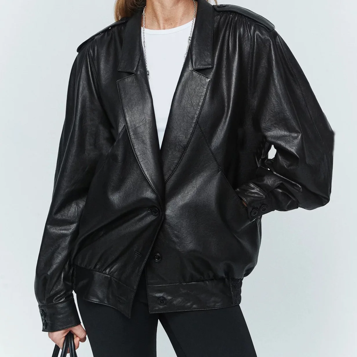 Importierte Lammfell jacken Herbst Vintage lose Frauen Revers Kragen Mäntel Mode Silhouette weibliche Echt leder Freizeit jacken