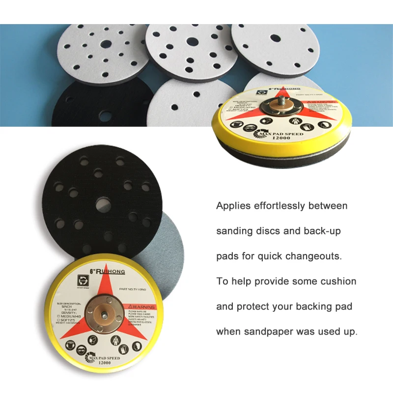 6 Inch 15 Holes Interface Sanding Pad Interface Pad 1 Pcs 150mm Diameter Soft Buffer Sponge Interface Cushion Pad for Sanding