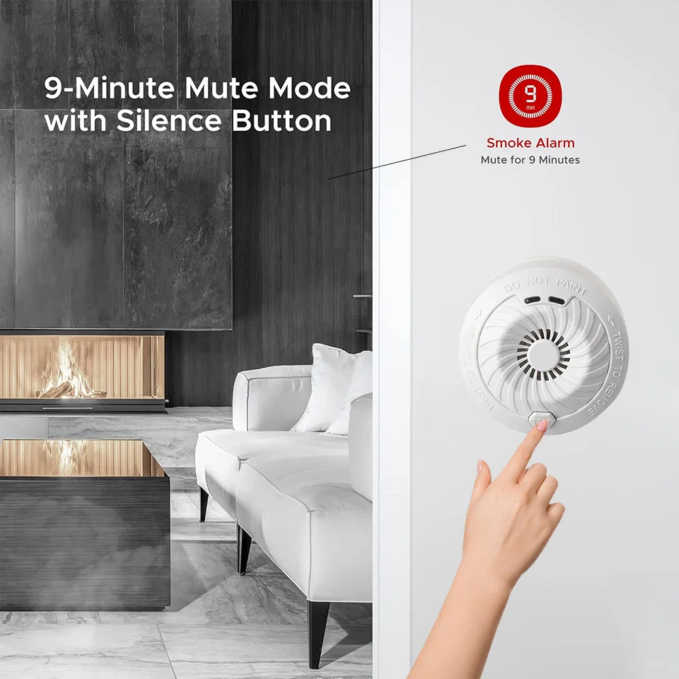 Smoke Detector Mini Smoke Sensor 10 Years Alarm Smoke Detector Fire Alarm Hush Button EN14604 Certified History Alarm Indicator