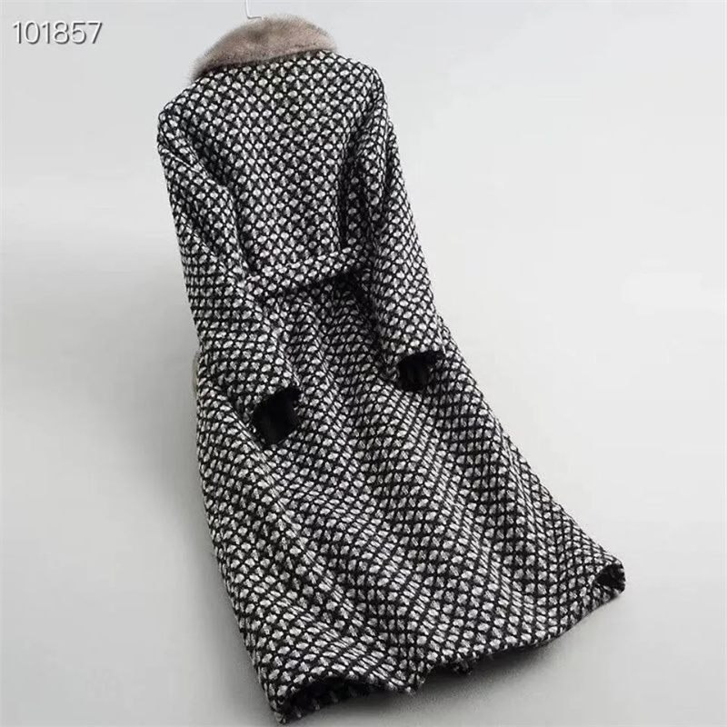 Abrigo de terciopelo de visón para mujer, abrigo largo de Tweed con relleno de terciopelo, cálido, de alta calidad, para invierno, 2025