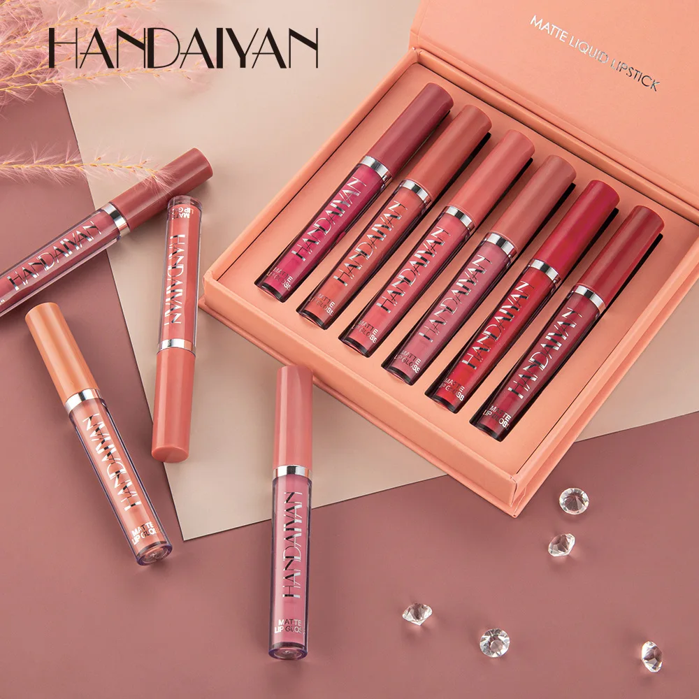 ชุดลิปกลอสกันน้ําเนื้อแมท 6 ชิ้นเหมาะสําหรับการสังสรรค์กลางแจ้ง