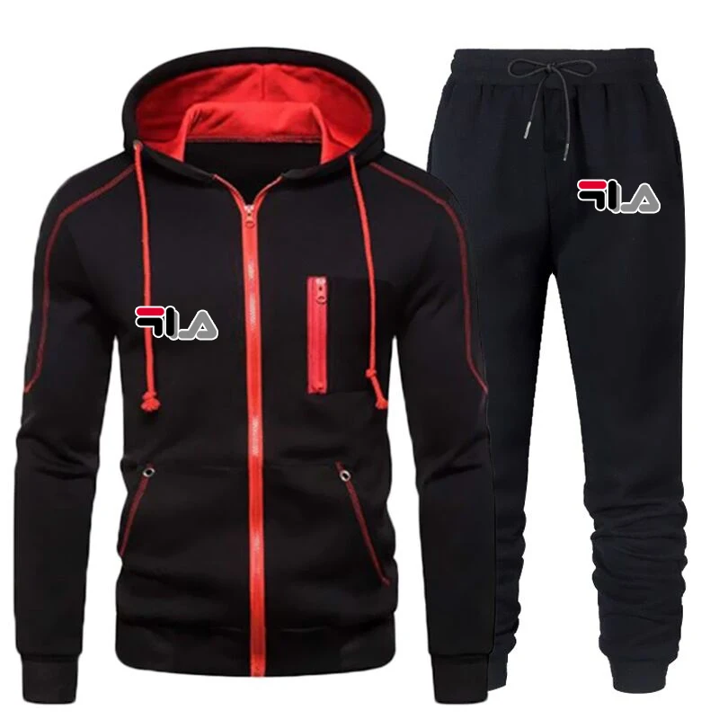 Chándal para hombre, traje informal para correr, conjunto para exteriores, sudaderas con capucha con cremallera + pantalón de chándal negro, 2 uds., moda de primavera 2023, ropa nueva S-4XL