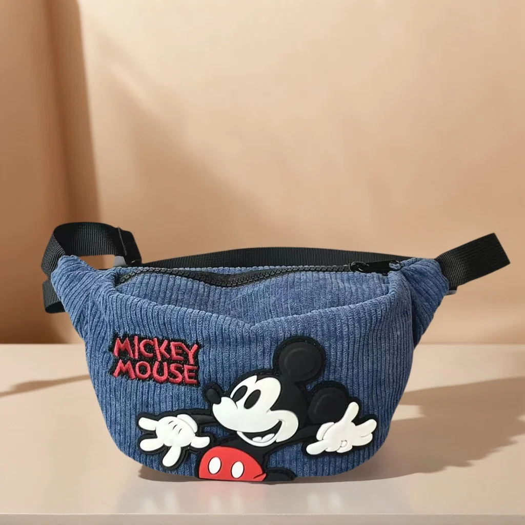 Cord-Brusttasche, 3D-Mickey-Mouse-gestickte Umhängetasche für Kinder, modische blaue Hüfttasche