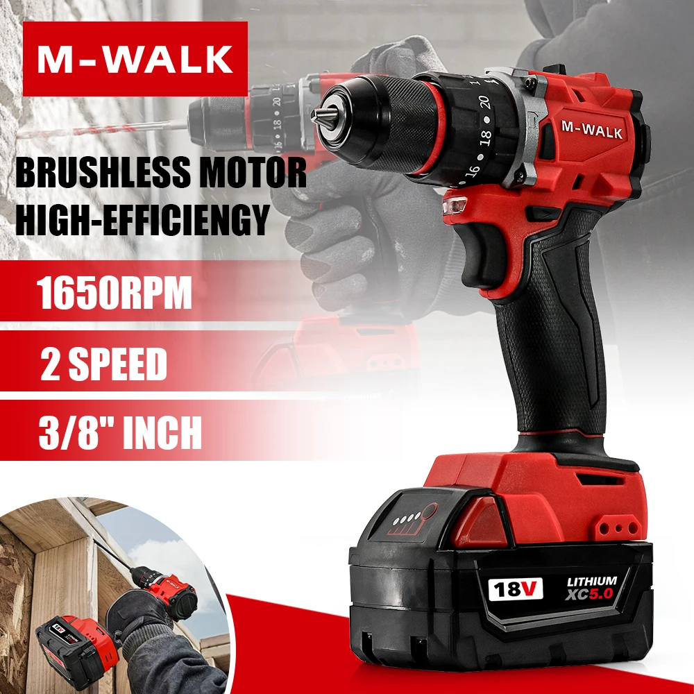M-WALK Professional Brushless Impact Drill Compact & Lightweight Design Stepless Electric Drill For Milwaukee 18V Battery Pin