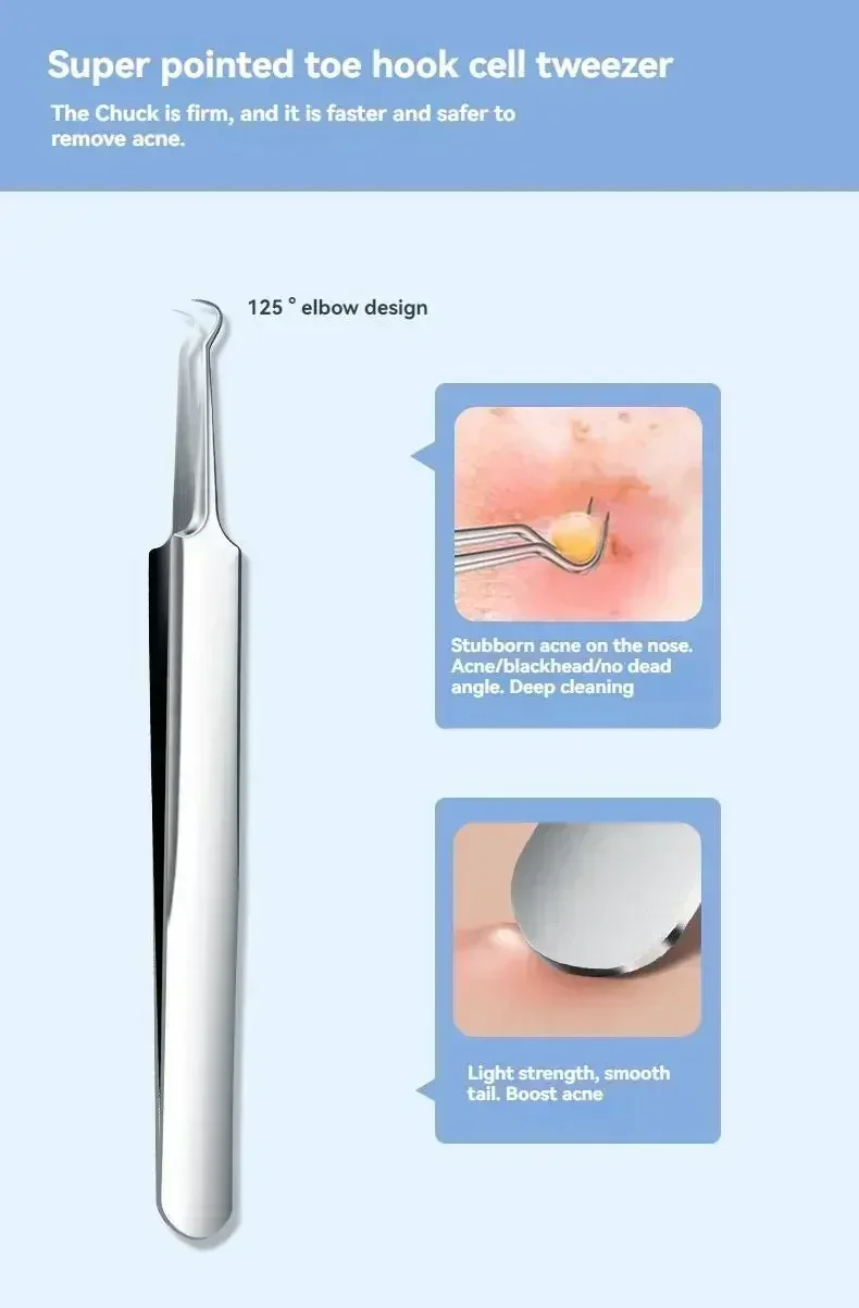 スキンケア用の巻き毛ピンセット、にきびとにきびの除去針、黒いドットクリーナー、毛穴クリーナー、ディープクレンジング、フェイスツール、11個