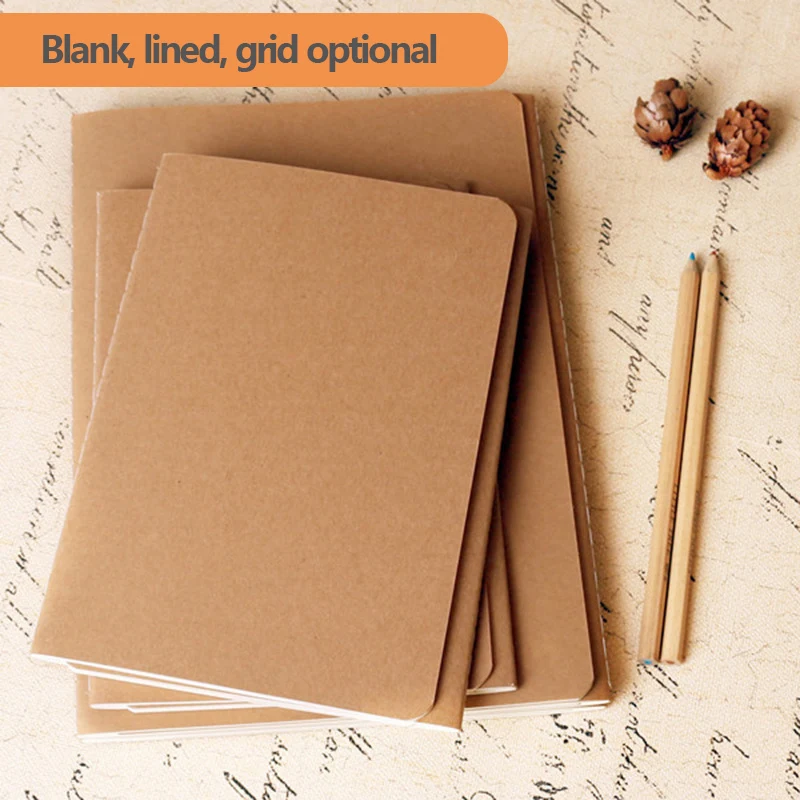 Cuaderno Vintage A5 diario en blanco/rejilla/forrado opcional 38 hojas/76 páginas cuaderno de bocetos cuadrícula Bullet planificador diario