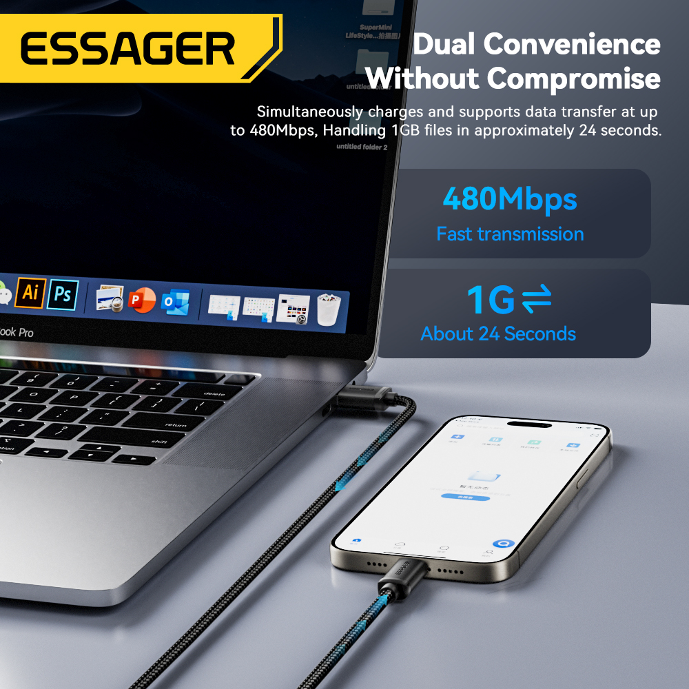 Essager-Cable USB tipo C 3A, Cables de carga rápida USB A a tipo C para iPone 15, Samsung, Xiaomi, Cable cargador de datos para teléfono móvil