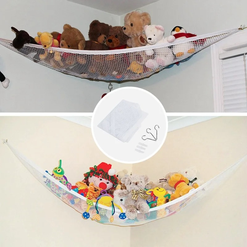 Durable large plush toy hanging net for corner toy storage in bedrooms, homes and dorms