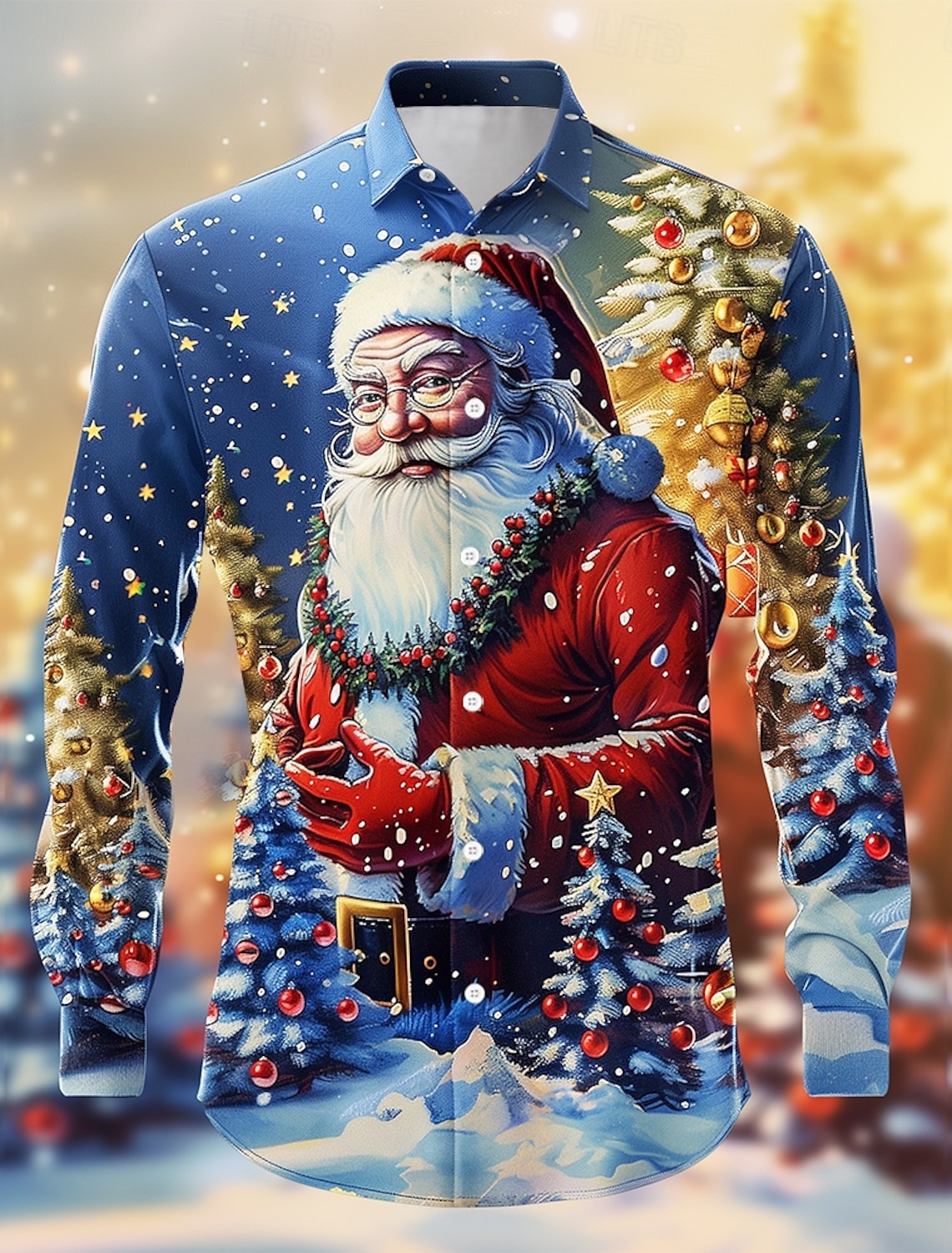 Christmas Theme Fashion Men's Casual Long Sleeve Shirt Breathable Tops Santa Claus Themed Stylish Pattern Full Sleeve Shirts