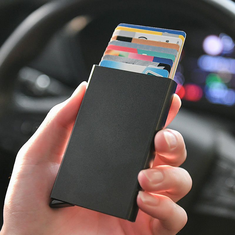 抗 RFID スマート財布ポーチ ID クレジットカードホルダー金属薄型スリム男性アルミブロッキング保護財布小型銀行カードケース