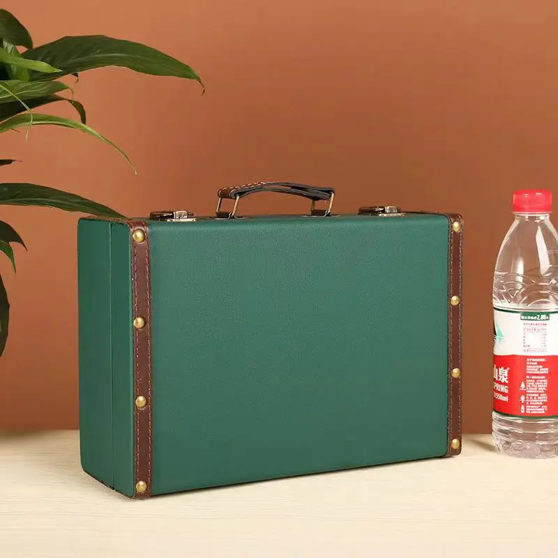 Vintage Old-fashioned Portable Leather Case Desktop Clutter Certificate Storage Box Jewelry Treasure Box Photography Decoration