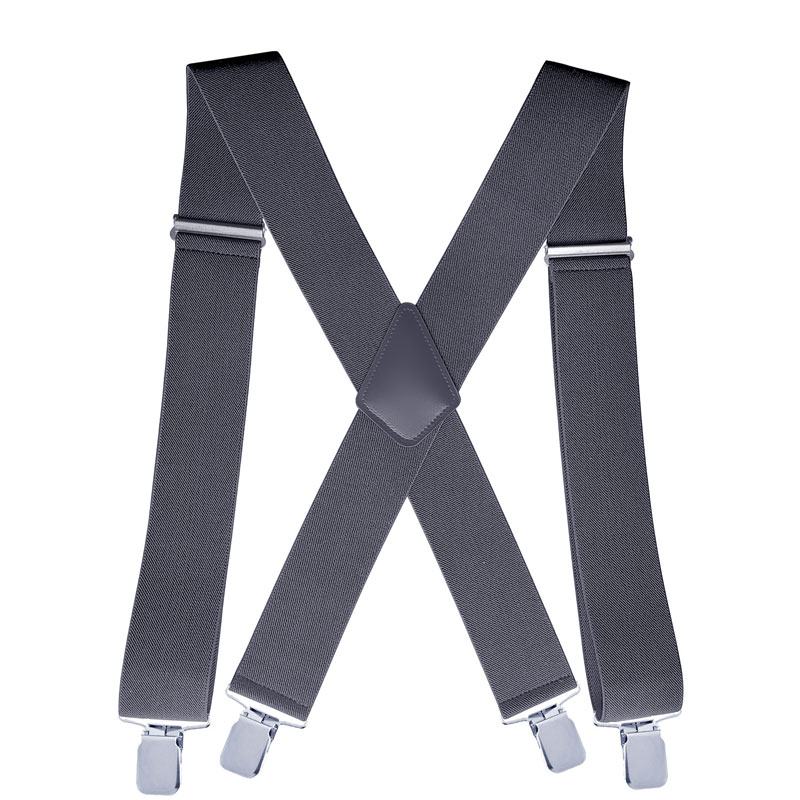 Mens Suspenders Wide X-Back Adjustable Solid Straight Heavy Duty Clip Suspenders for Work Jeans