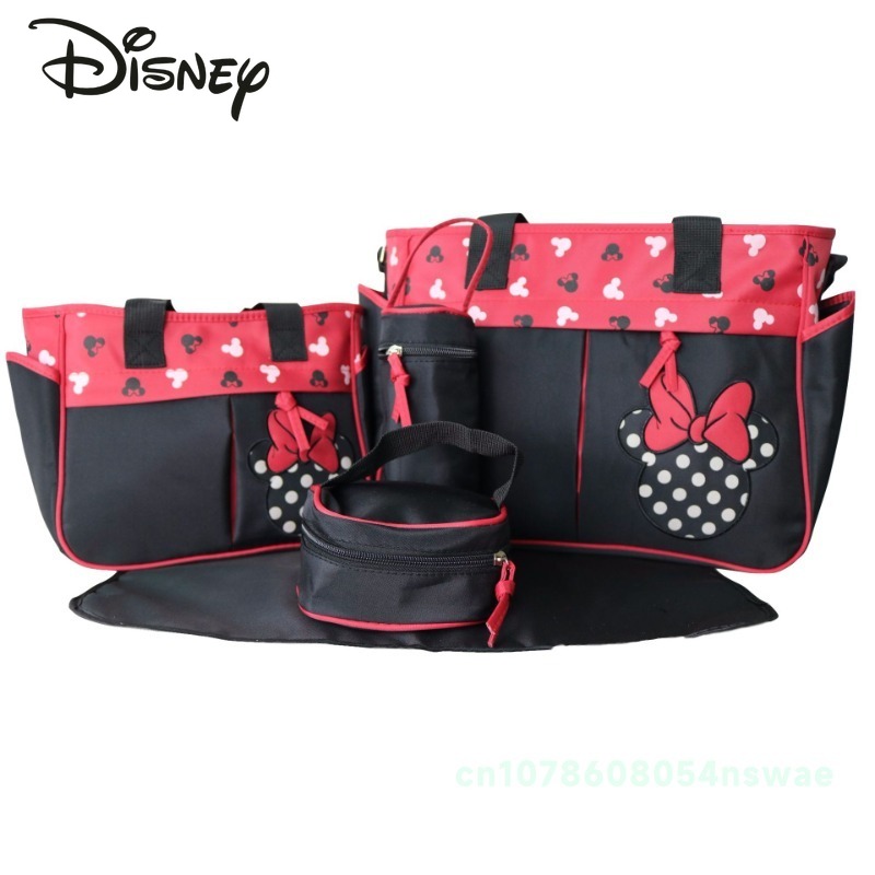 Disney mickey novo saco de fraldas bolsa marca luxo dos desenhos animados moda saco do bebê 5 peças alta capacidade saco de fraldas do bebê alta qualidade