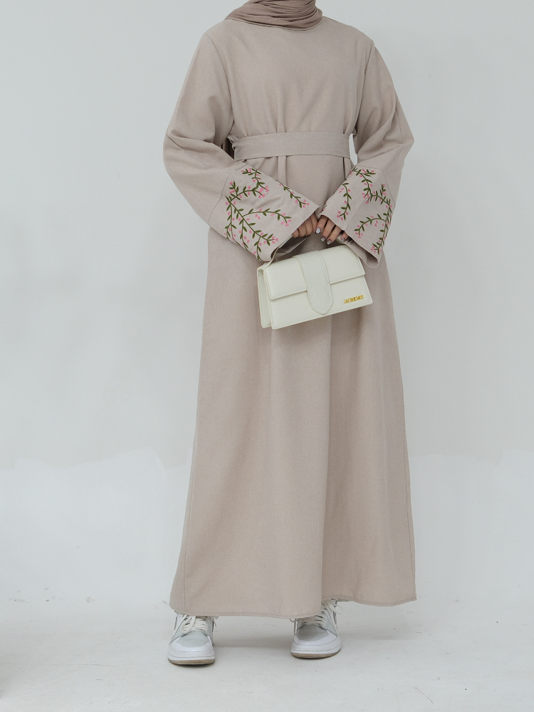 女性のための花の刺繍されたイスラム教徒のドレス、eid、morocco、ラマダン、レースアップ、abayas、kaftan、islam、dubai、arab、ロングドレス