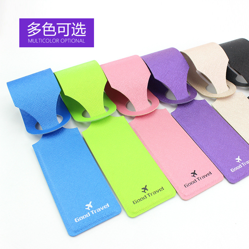 1ชิ้นใหม่ปกป้ายกระเป๋า PU สร้างสรรค์อุปกรณ์เสริม kopor perjalanan ที่ใส่ที่อยู่บัตรประชาชนป้ายกระเป๋าเดินทางป้ายกำกับแบบพกพา