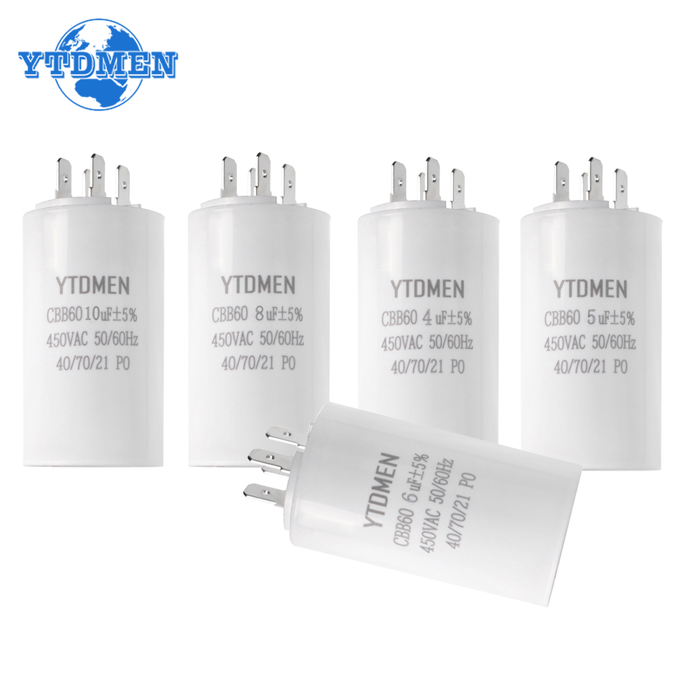 1 Uds CBB60 condensador de arranque 450VAC 4pin doble inserto reemplazo eléctrico condensadores de funcionamiento de Motor 4UF 5UF 6UF 8UF 16UF 20UF 60UF