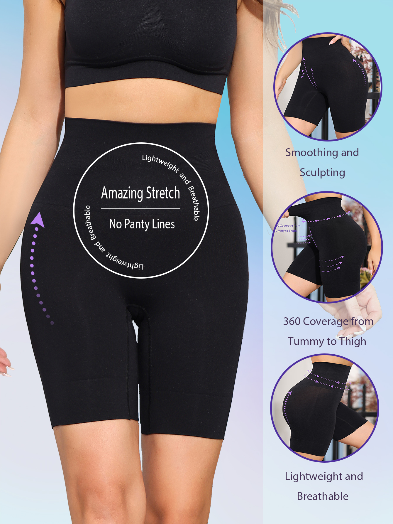 Shapewear per le donne Mutandine da allenamento a vita alta Controllo della pancia Pantaloncini sollevatori di fianchi Guaina dimagrante Shaper per il corpo a metà coscia da donna