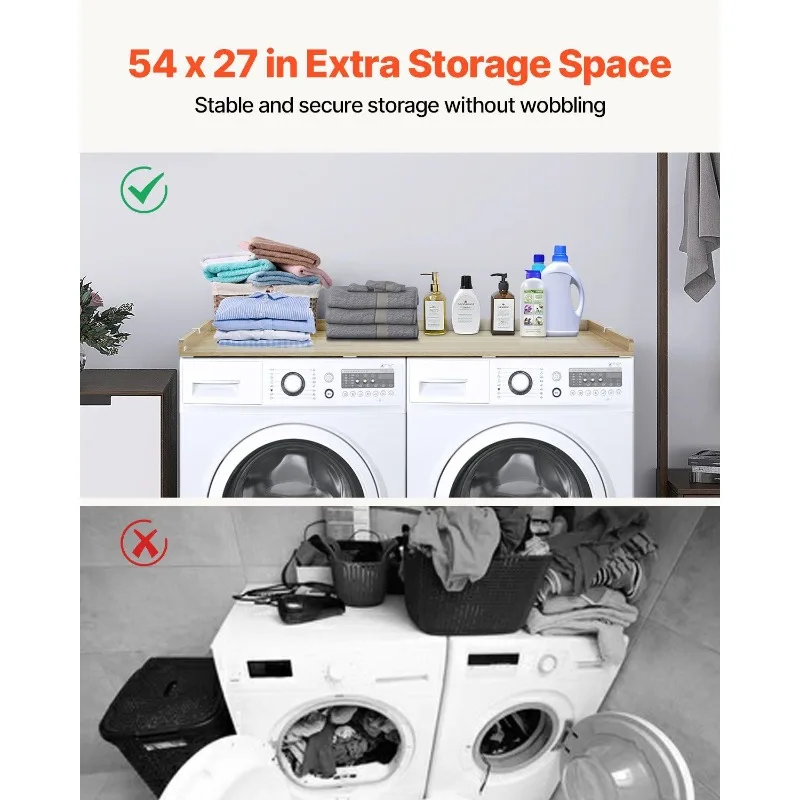 Royxen Laundry Countertop Solid Wood, Countertop for All Front-Loaded Washing Machine and Dryer, Extra Room for Laundry Room,