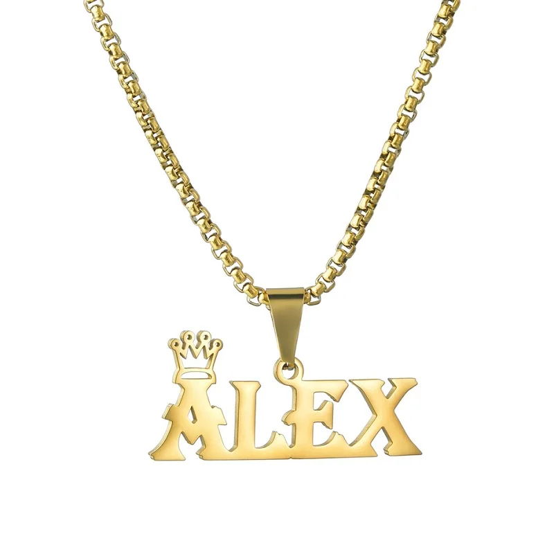 Collar con nombre personalizado, joyería personalizada, colgante de corona personalizado de acero inoxidable para mujer, collares para hombre, regalos de cadena gruesa