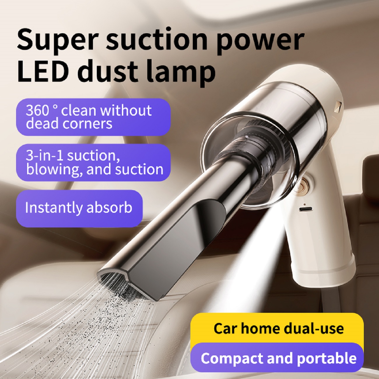 1pc Powerful 4000Pa Handheld Vacuum Cleaner - Portable, Lightweight, and Cordless Design for Efficient Cleaning of Cars, Homes