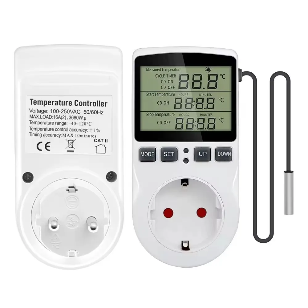 Termostato con temporizador, controlador de temperatura Digital, enchufe UE/AU/EE. UU./FR/Reino Unido con interruptor de temporizador, calefacción, refrigeración, CA 110V ~ 230V
