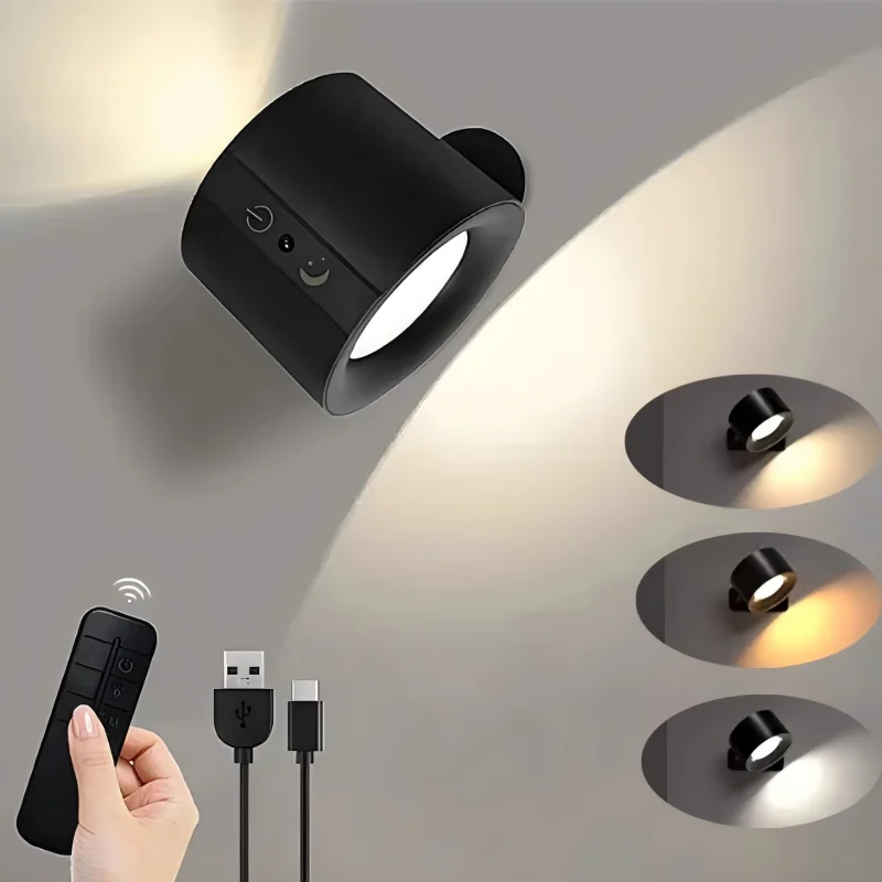 Lampada da parete magnetica a LED su e giù stile nero bianco girevole protezione per il sonno lampada da comodino camera da letto illuminazione notturna del soggiorno