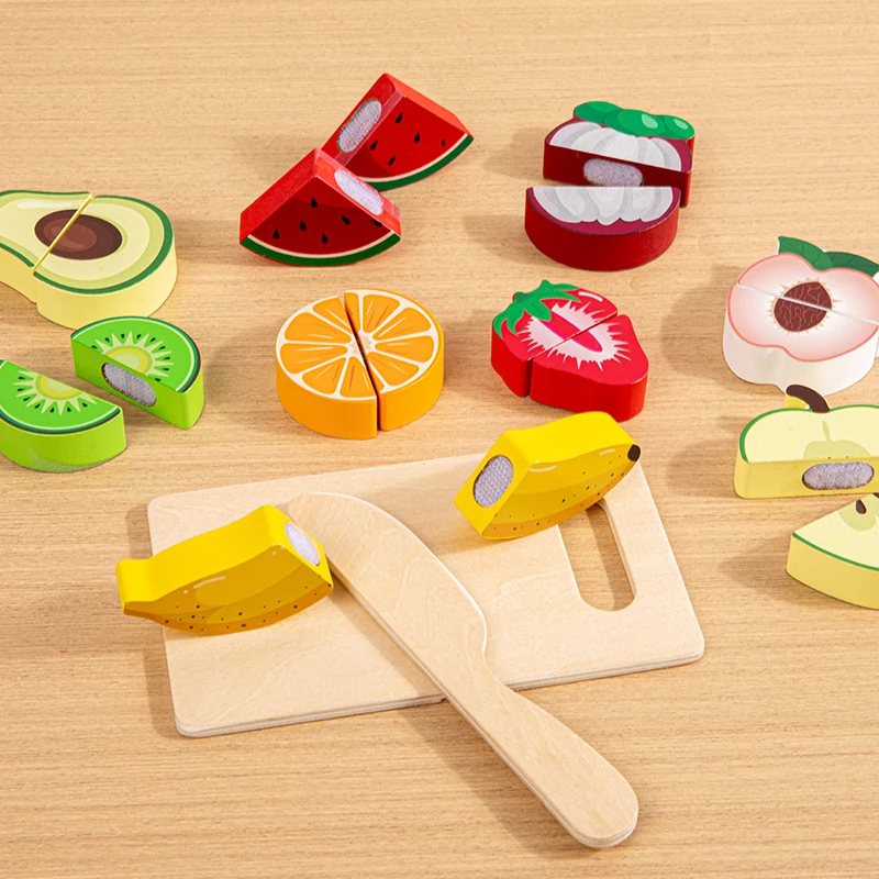 Cucina in legno Finta giocattolo Simulazione Taglio Frutta Gioco di cibo Velcro Gioca Accessori da cucina Giocattolo educativo Montessori per bambini