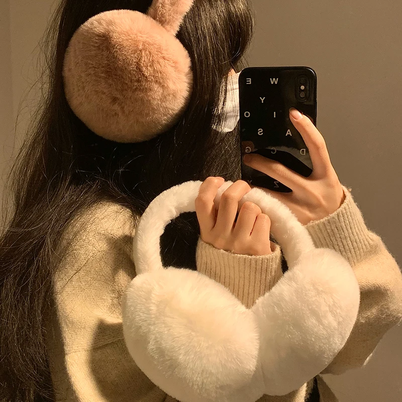 Mulheres inverno aquecedores de orelha de pelúcia protetores de orelha proteção fria capa de orelha dobrável pele quente earmuffs headphonesy2k menina acessórios