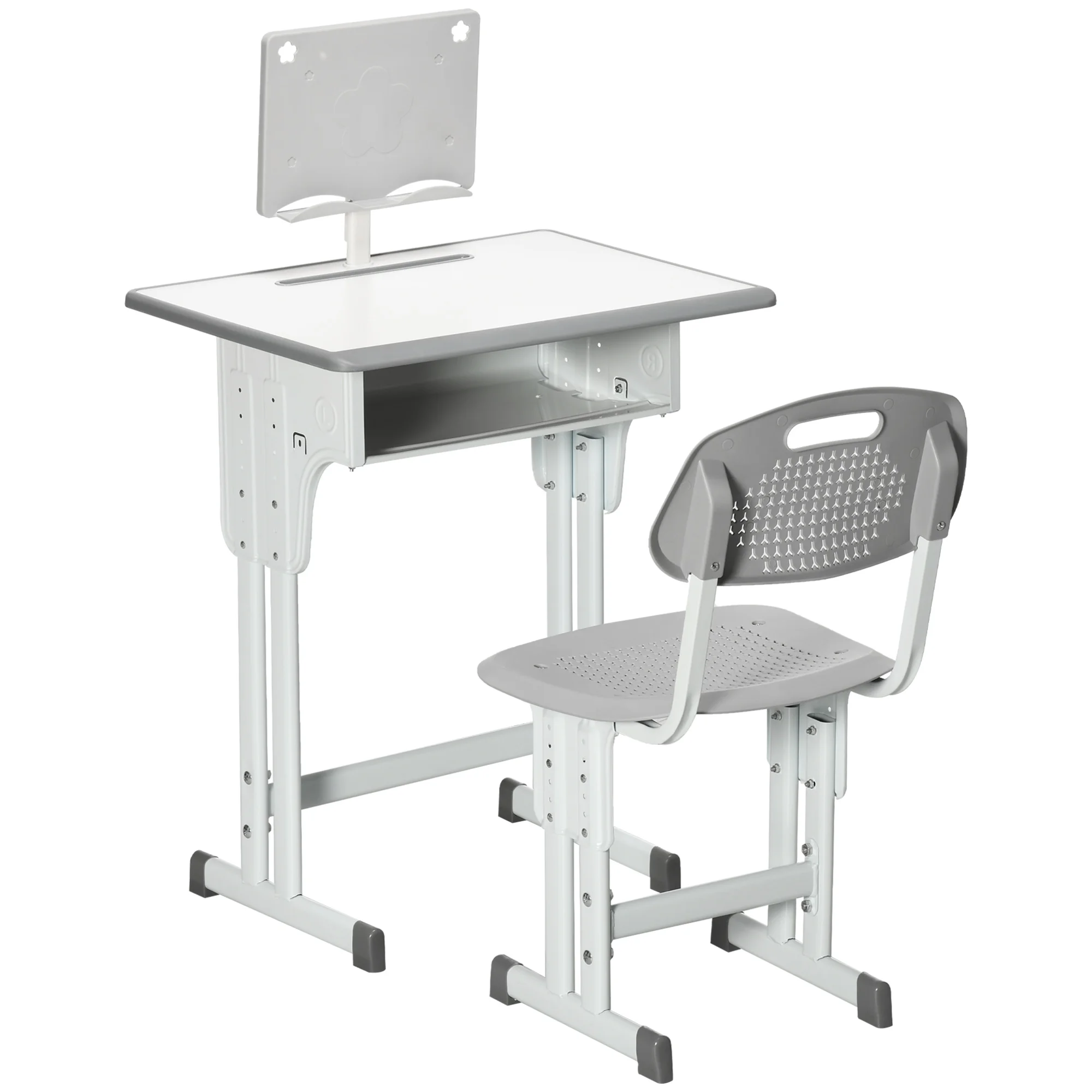 HOMCOM Kids Desk and Chair Set Adjustable Height Study Table Set with Drawer, Book Stand, Pen Slot