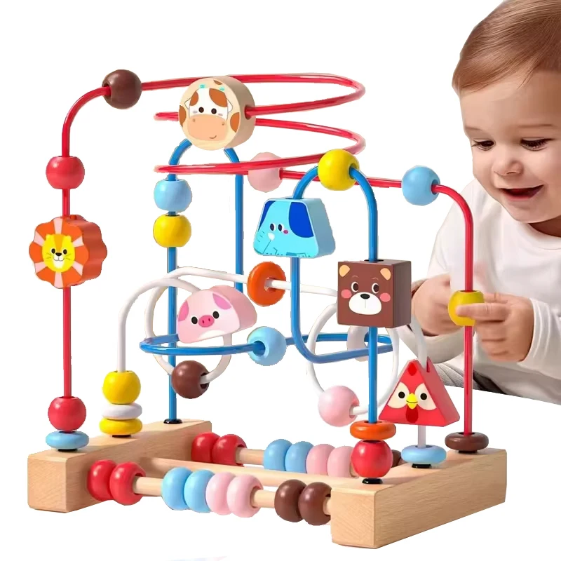 Juguetes Montessori para bebés, montaña rusa de madera, laberinto de cuentas, Ábaco, juguetes de matemáticas, juguetes educativos para edades tempranas para niños de 1 a 3 años