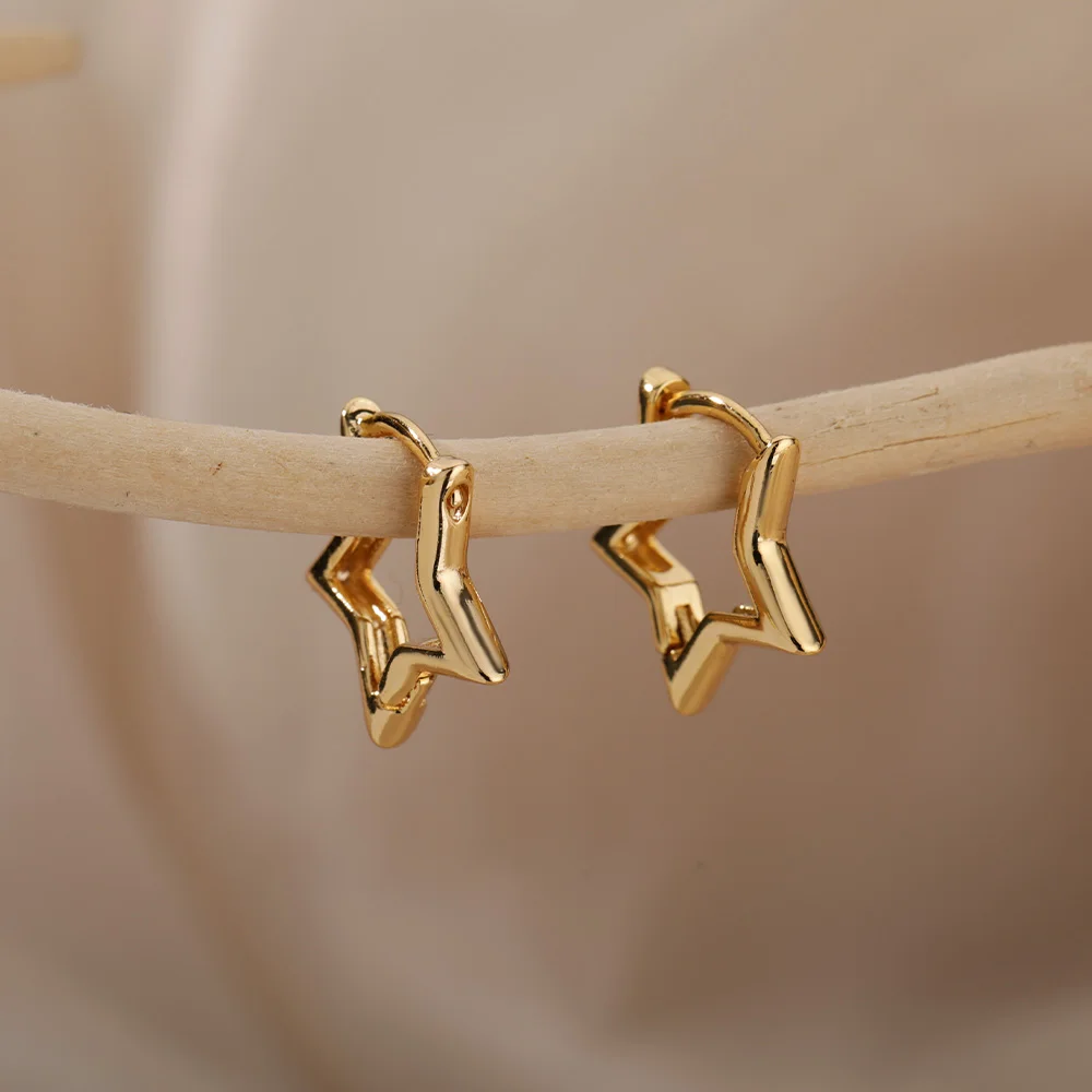 Pendientes de aro de estrella de acero inoxidable para mujer, tendencia nueva en pendientes de lujo de Color dorado, joyería para regalo, pendientes para mujer 2024