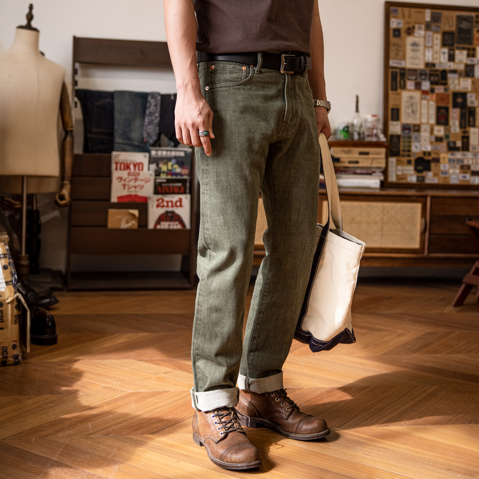 RT-511 schwere Indigo Selvage gewaschene 14 Unzen Hose San forized dicke rohe Denim Jean Red Tornado