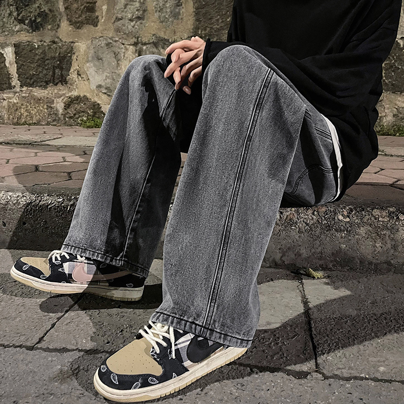 Pantalones vaqueros clásicos de moda coreana para hombre, pantalones holgados rectos de pierna ancha para las cuatro estaciones, pantalones holgados de estilo Hip-Hop para estudiantes, pantalones Unisex