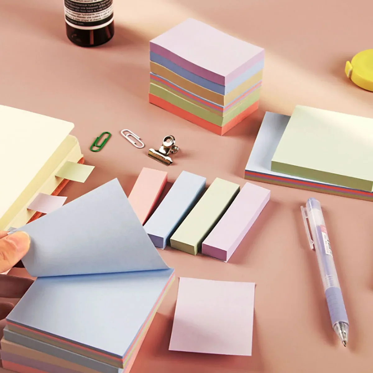 100 Sheets Full Stick Color Sticky Notes Pads Ins Style Memo Notepad Stationery for School Office Message Stickers Posted It
