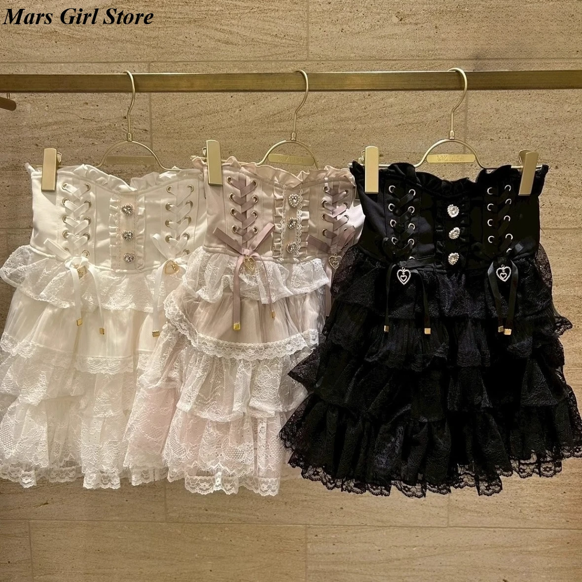 Falda japonesa Lolita de encaje en capas para mujer, minifalda de cintura alta de estilo de sirvienta con volantes, estilo pastel, Kawaii, Harajuku, corte en A