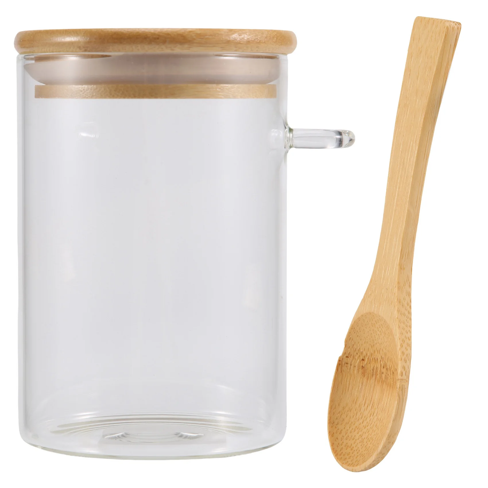 Frasco De Comida De Vidro Com Colher De Madeira, Vasilha Hermética, Tampa De Mamona, Tanque De Armazenamento, Frasco De Bambu, Recipiente De Alimento