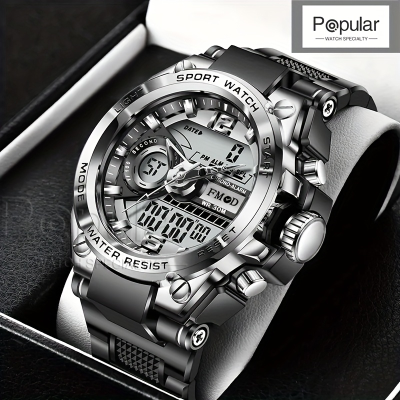 Montre-bracelet militaire numérique en acier pour hommes, horloge à Quartz LED, montre de Sport, grandes montres pour hommes