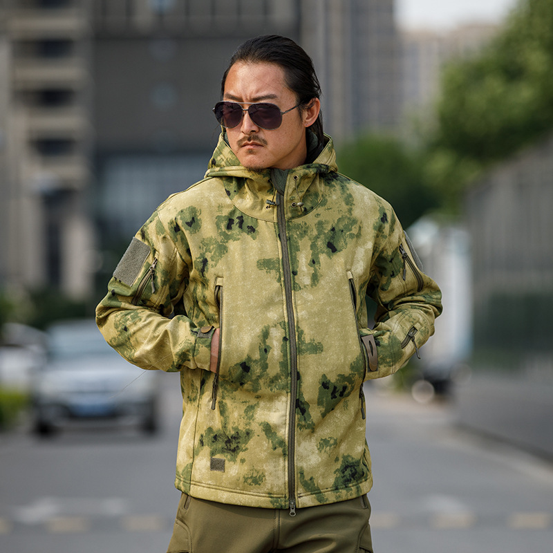 Sharkskin Softshell Hard Shell Camouflage Jas Fleece Dikke Tactische Pak Kapmantel Fabrikanten Knappe Outdoor Jas