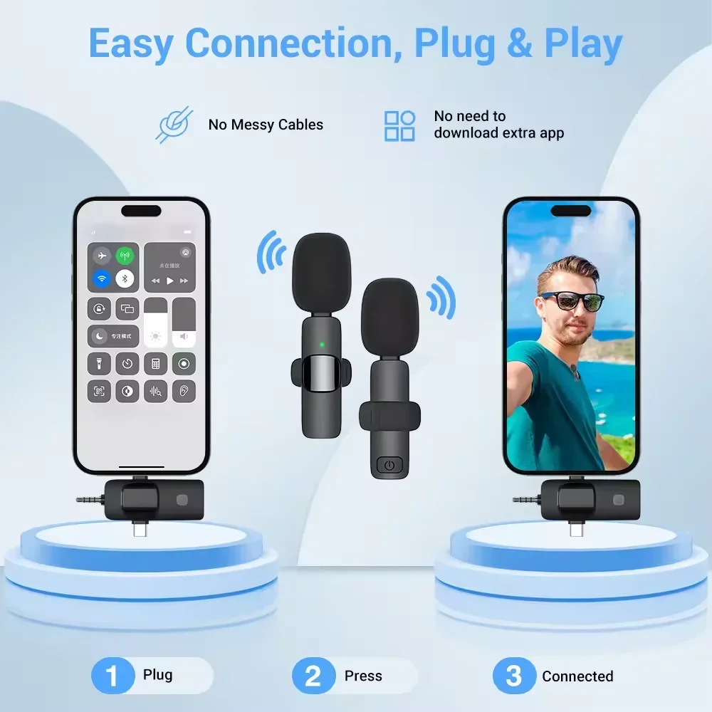 Basix Mini Lavalier Microphone Portable Audio Video Recording Mini Wireless Microphone for IPhone TypeC ipad Phone Microphone