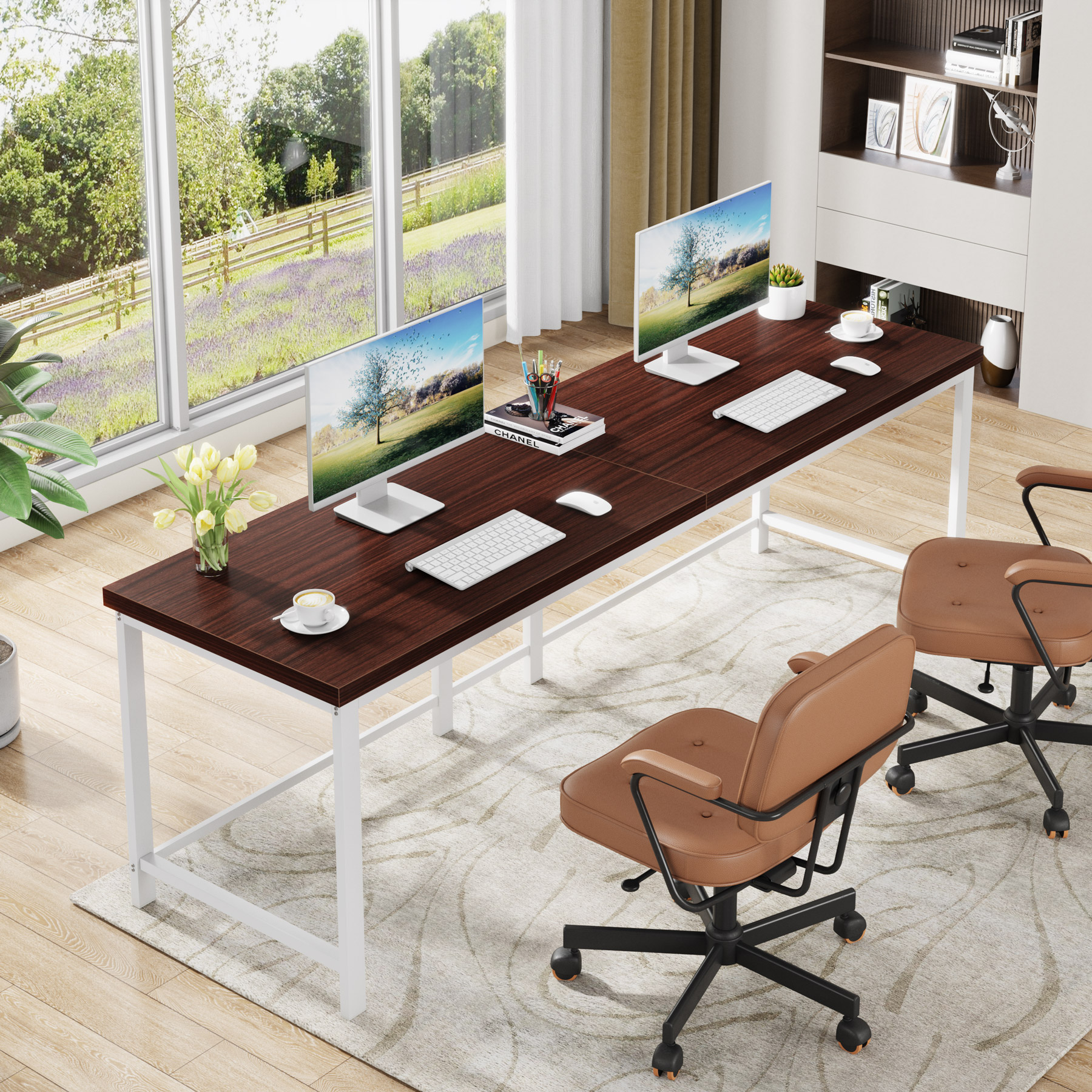 Tribesigns 200cm Double Computer Desk, Extra Long 2 Person Desk Workstation, Large Office Desk Study Writing Table